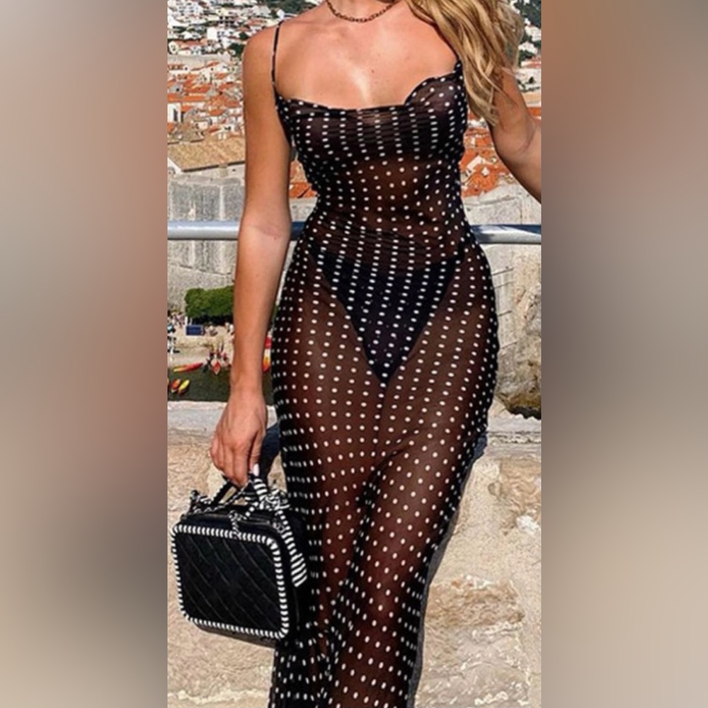 Mesh See Through Black Dress
